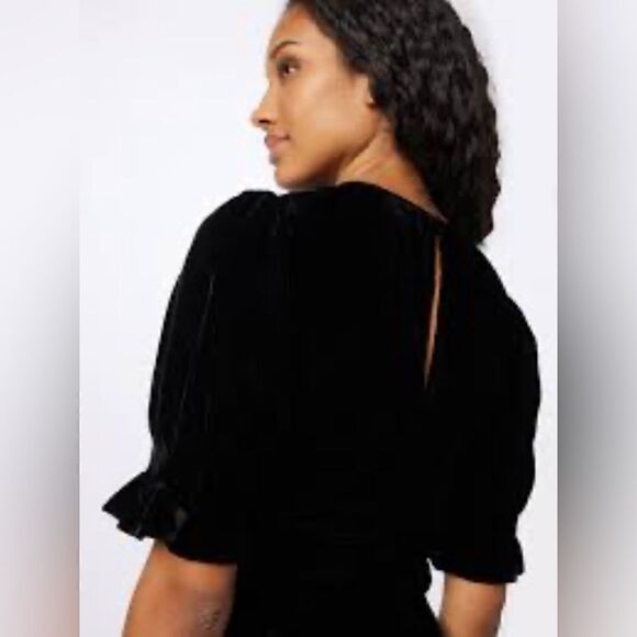 Scotch & Soda Ruched puff-sleeved velvet black top size L. NWT - Picture 12 of 13